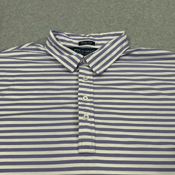 Polo Golf Ralph Lauren Mens Shirt Size XL Purple White Striped Short Sleeve Top - Picture 3 of 7